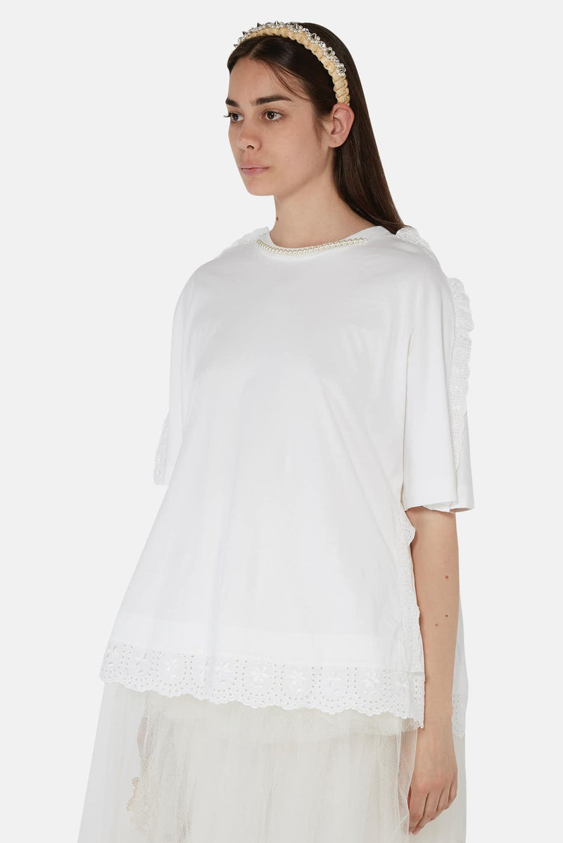 T-shirt blanc à volants brodés Simone Rocha