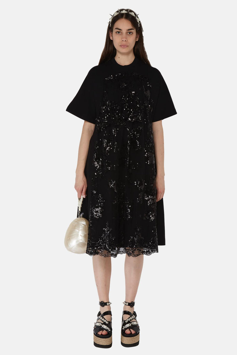 Robe évasée noire à sequins Simone Rocha