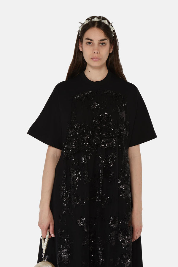 Robe évasée noire à sequins Simone Rocha