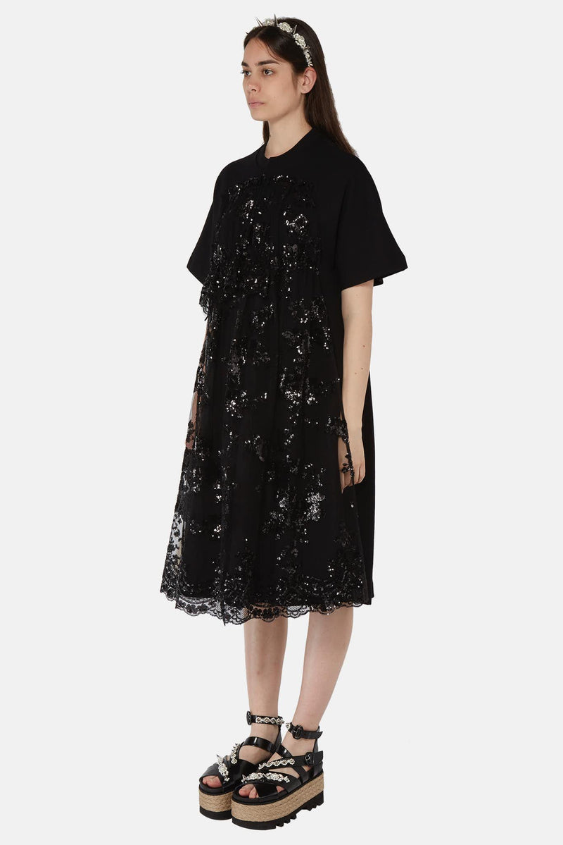 Robe évasée noire à sequins Simone Rocha