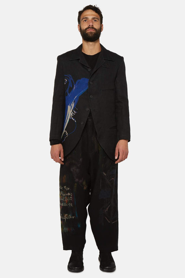 Veste noir à imprimé bleu vif  Yohji Yamamoto