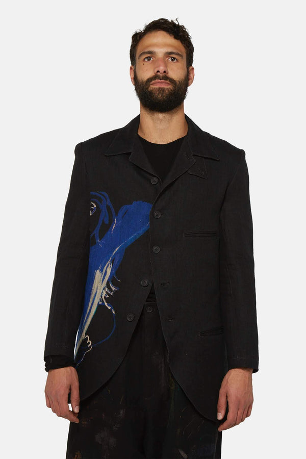 Veste noir à imprimé bleu vif  Yohji Yamamoto