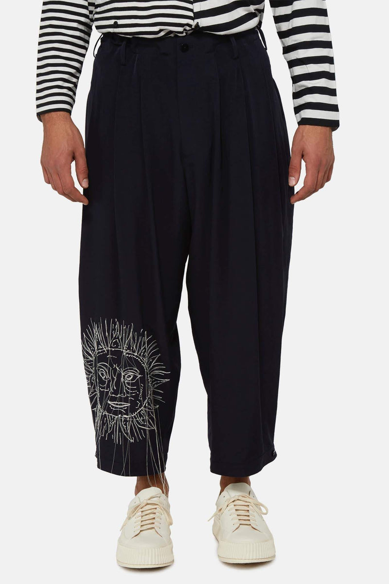 Pantalon bleu marine avec détail brodé Yohji Yamamoto