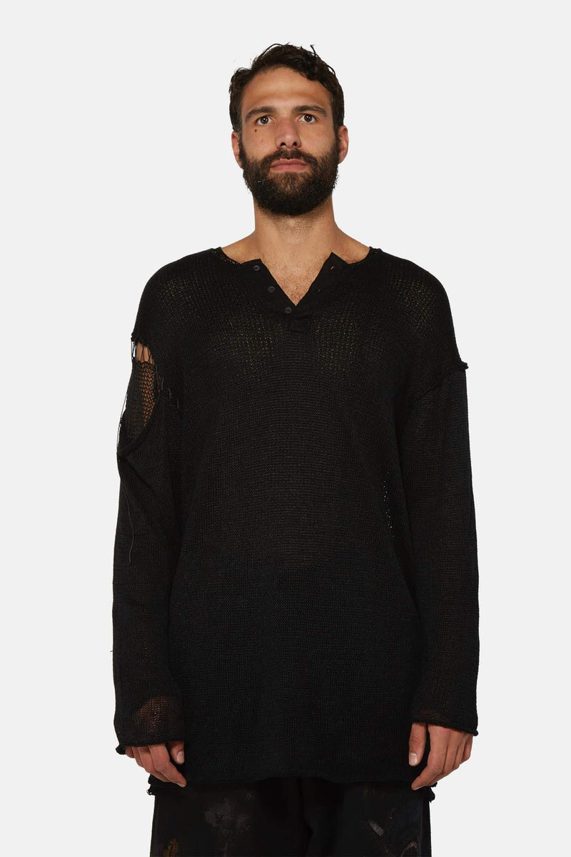 Pull noir semi-transparent déchiré  Yohji Yamamoto