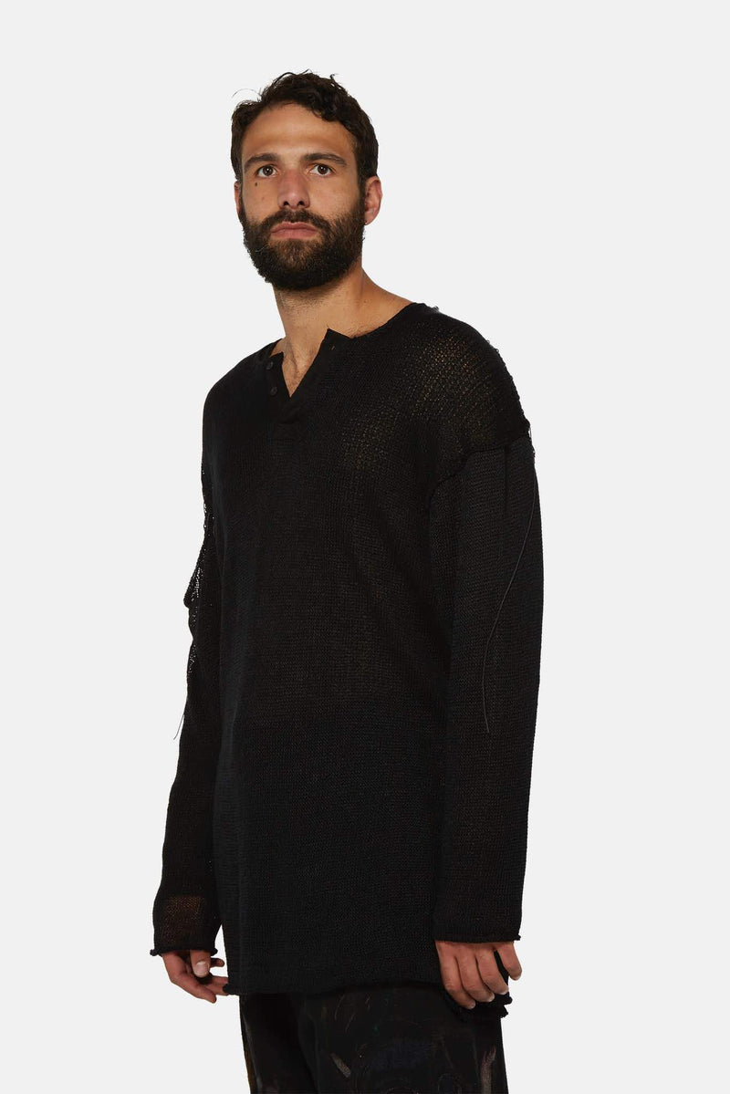 Pull noir semi-transparent déchiré  Yohji Yamamoto