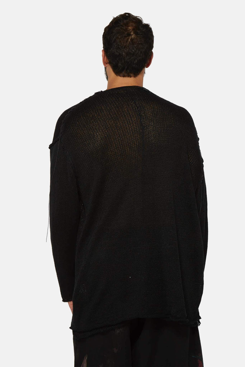 Pull noir semi-transparent déchiré  Yohji Yamamoto