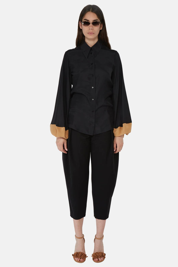 Chemise à manches bouffantes en soie noire Stella McCartney