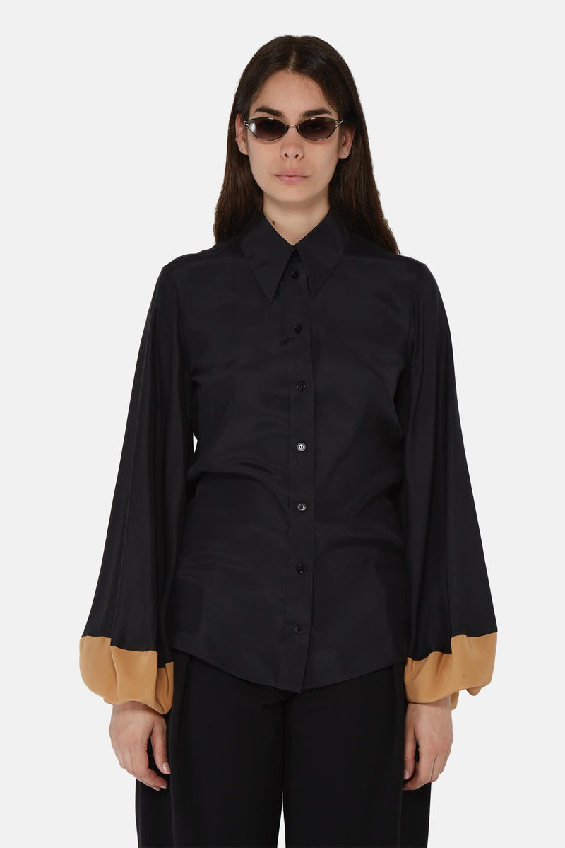 Chemise à manches bouffantes en soie noire Stella McCartney