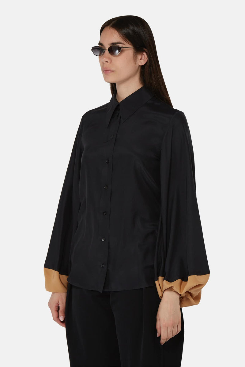 Chemise à manches bouffantes en soie noire Stella McCartney