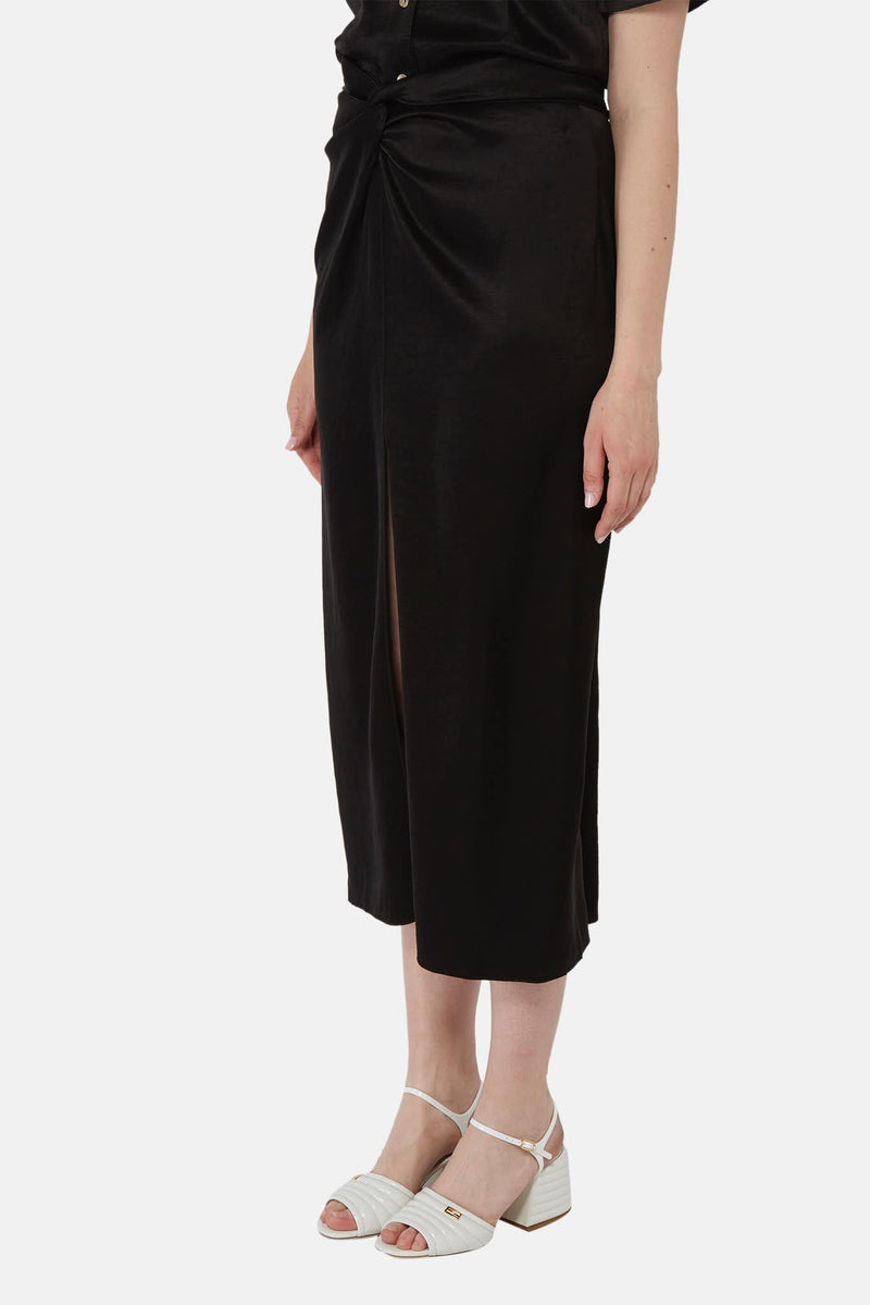 Jupe midi en satin noir Nanushka