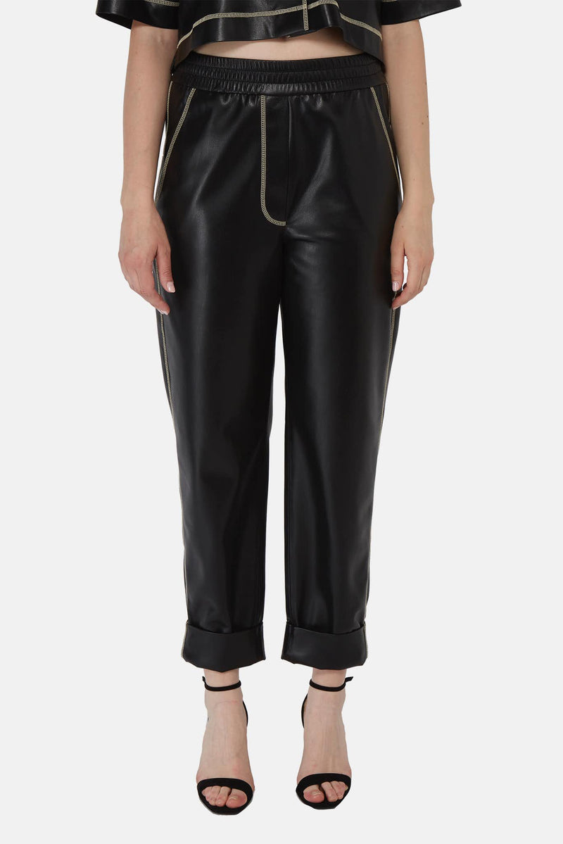 Pantalon en cuir synthétique noir Nanushka