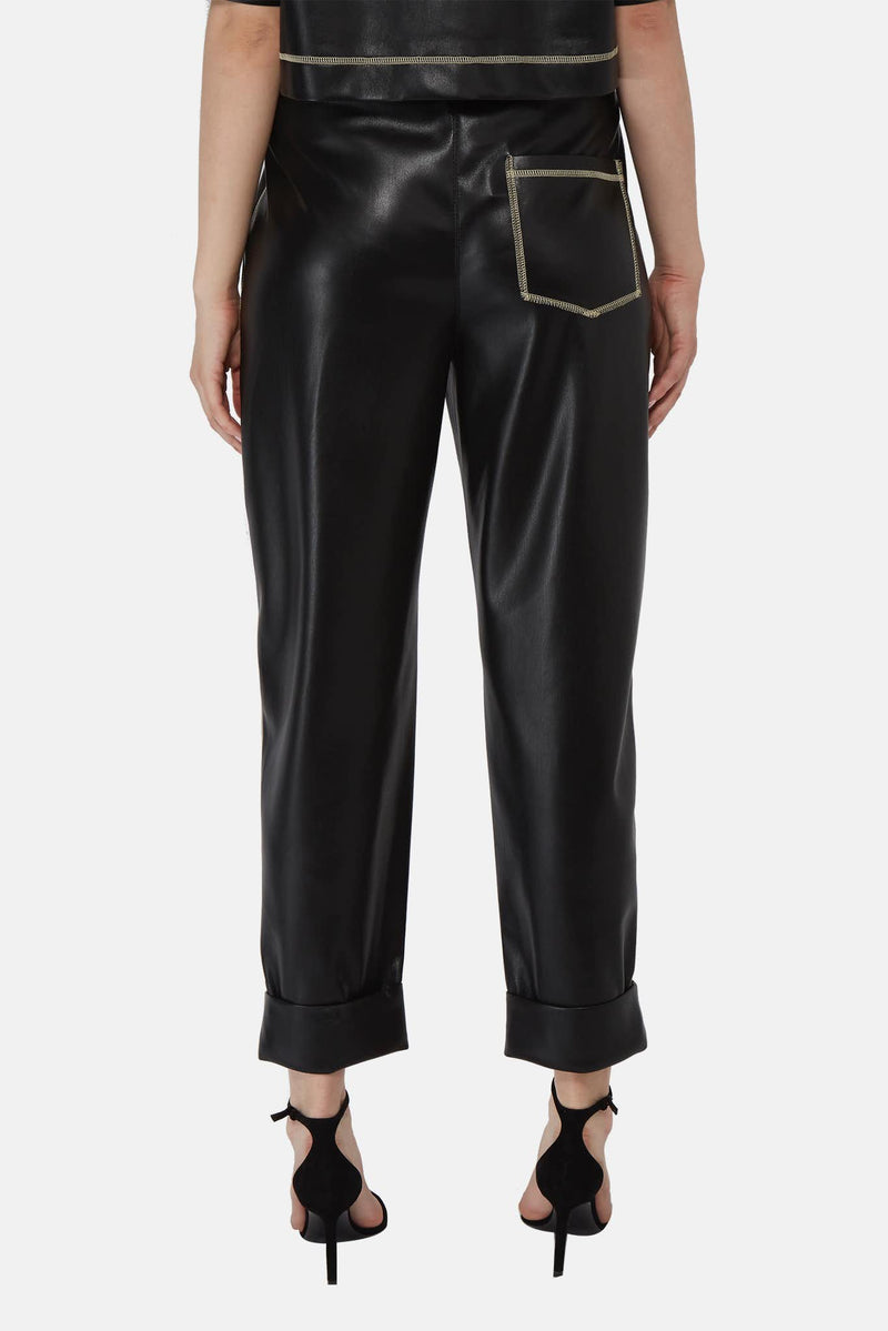 Pantalon en cuir synthétique noir Nanushka