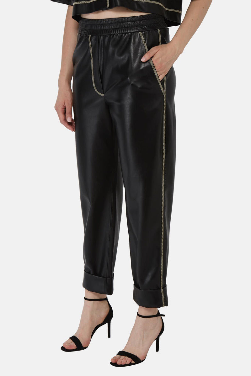 Pantalon en cuir synthétique noir Nanushka