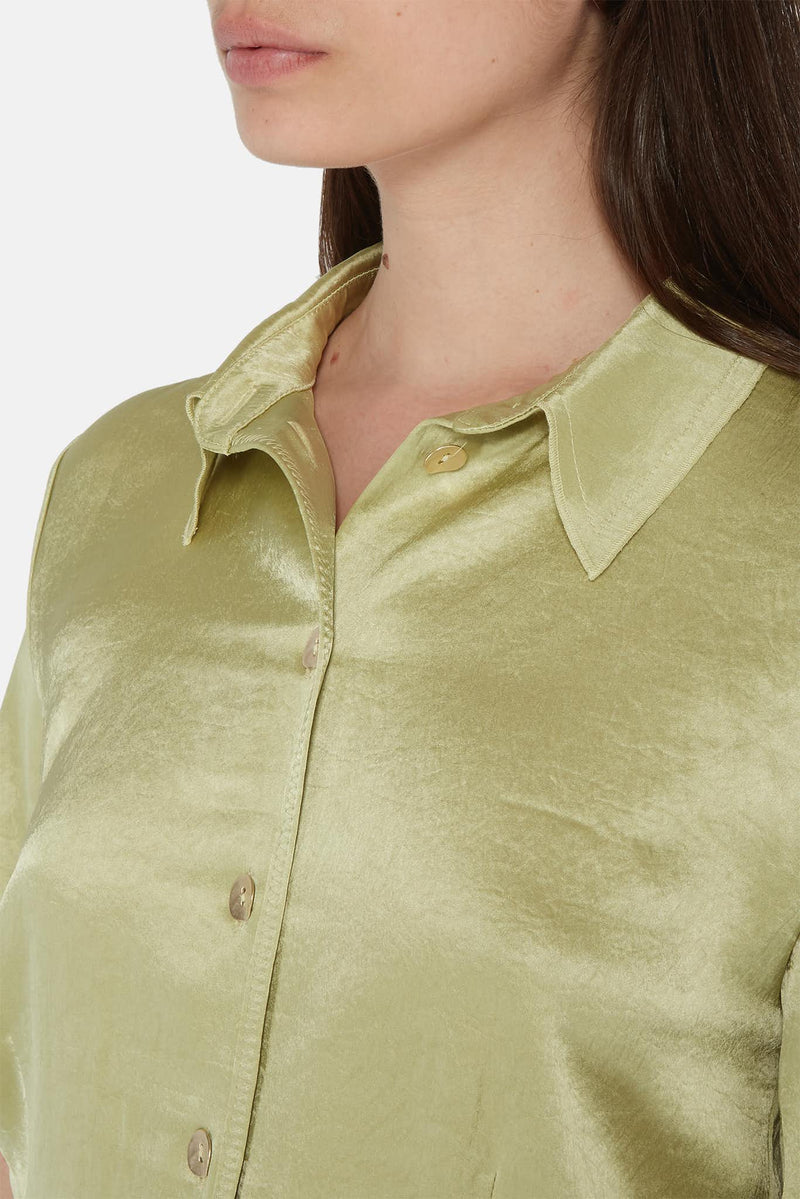 Chemise à manches courtes en satin vert Nanushka