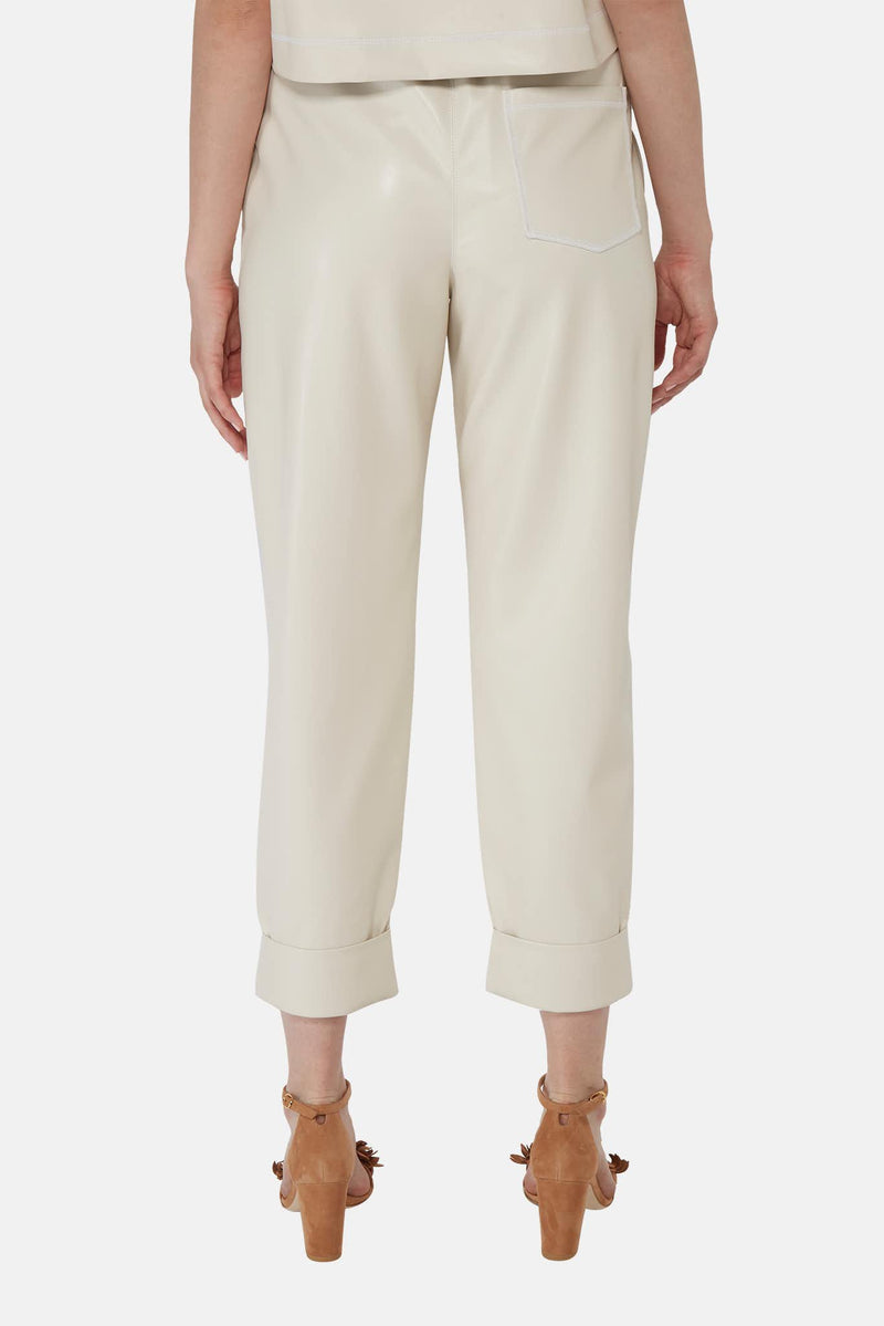 Pantalon décontracté en cuir synthétique beige  Nanushka