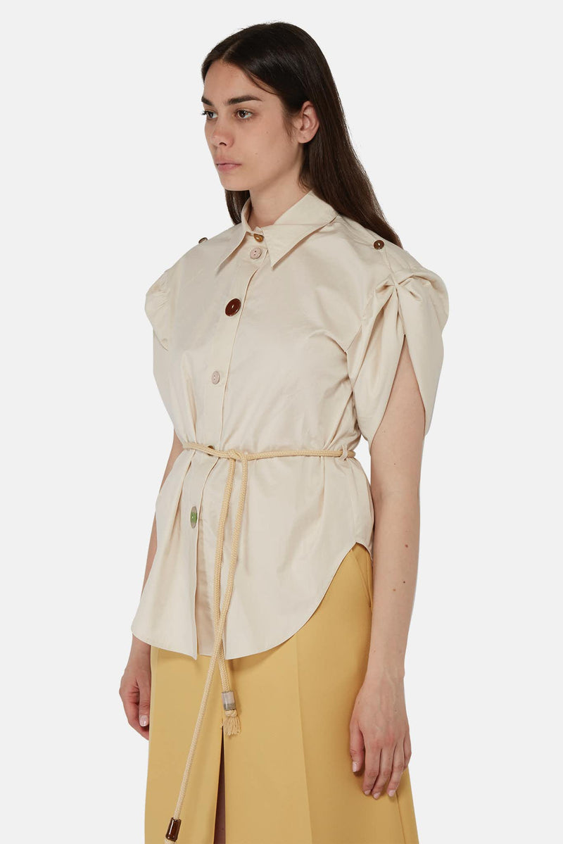 Chemise beige à taille ceinturée Nanushka