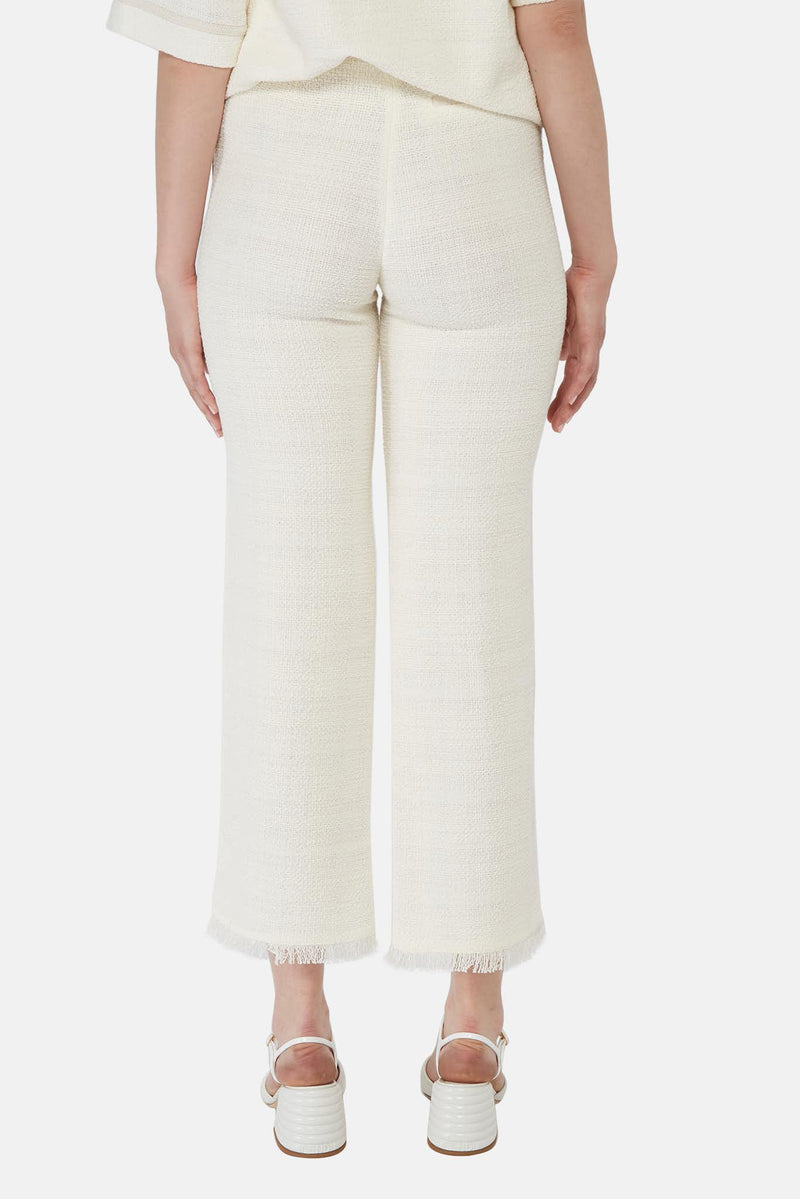 Pantalon texturé en coton et lin blanc cassé Nanushka