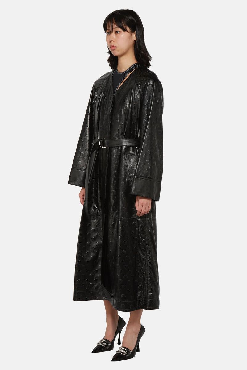 Manteau long en cuir noir Marine Serre