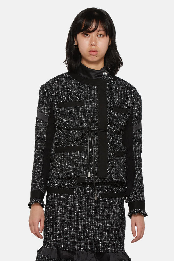 Veste en tweed noir et blanc Sacai