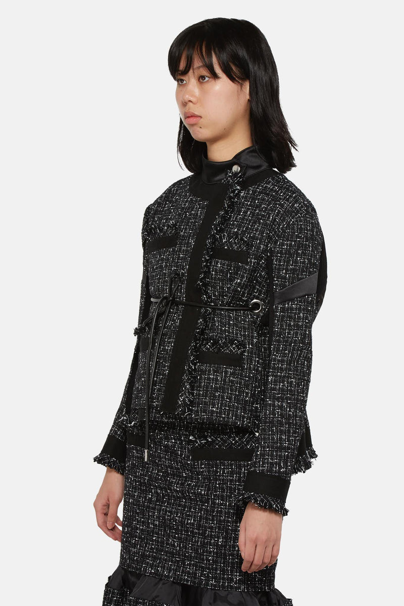 Veste en tweed noir et blanc Sacai