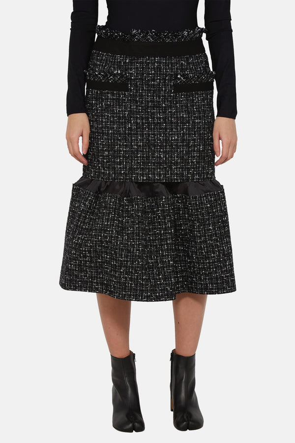 Jupe évasée en tweed noir et blanc Sacai