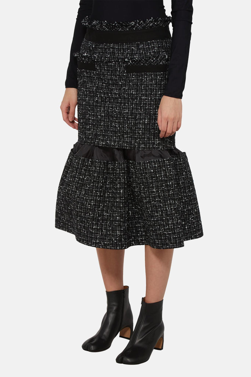 Jupe évasée en tweed noir et blanc Sacai