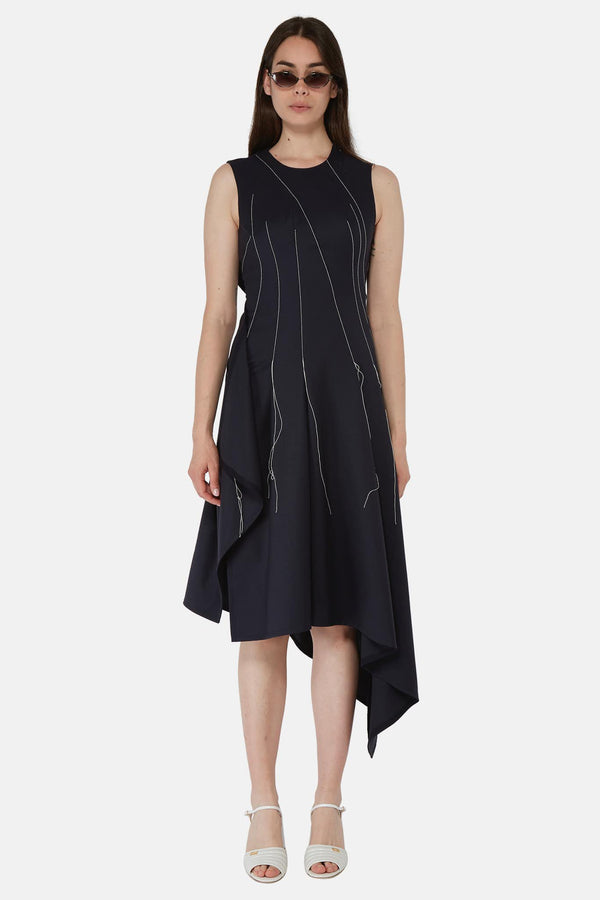 Robe asymétrique en laine noire Monse