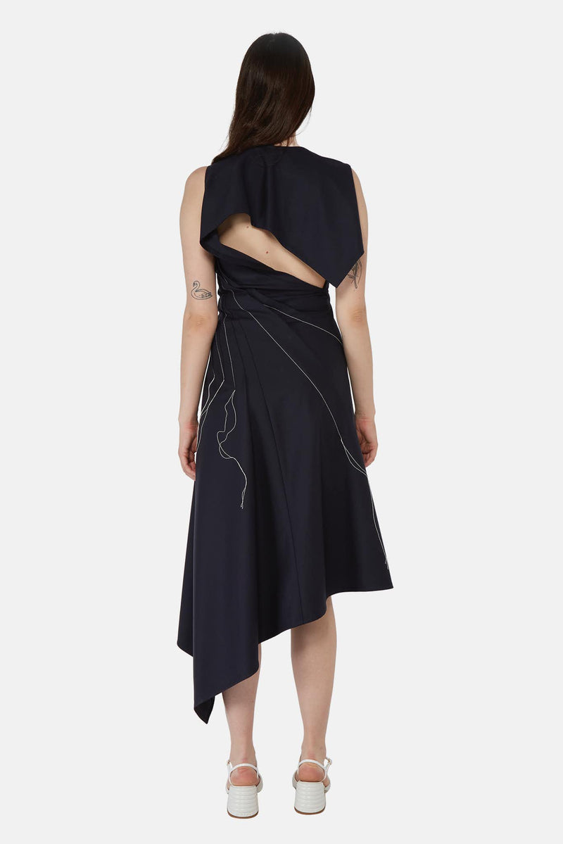 Robe asymétrique en laine noire Monse