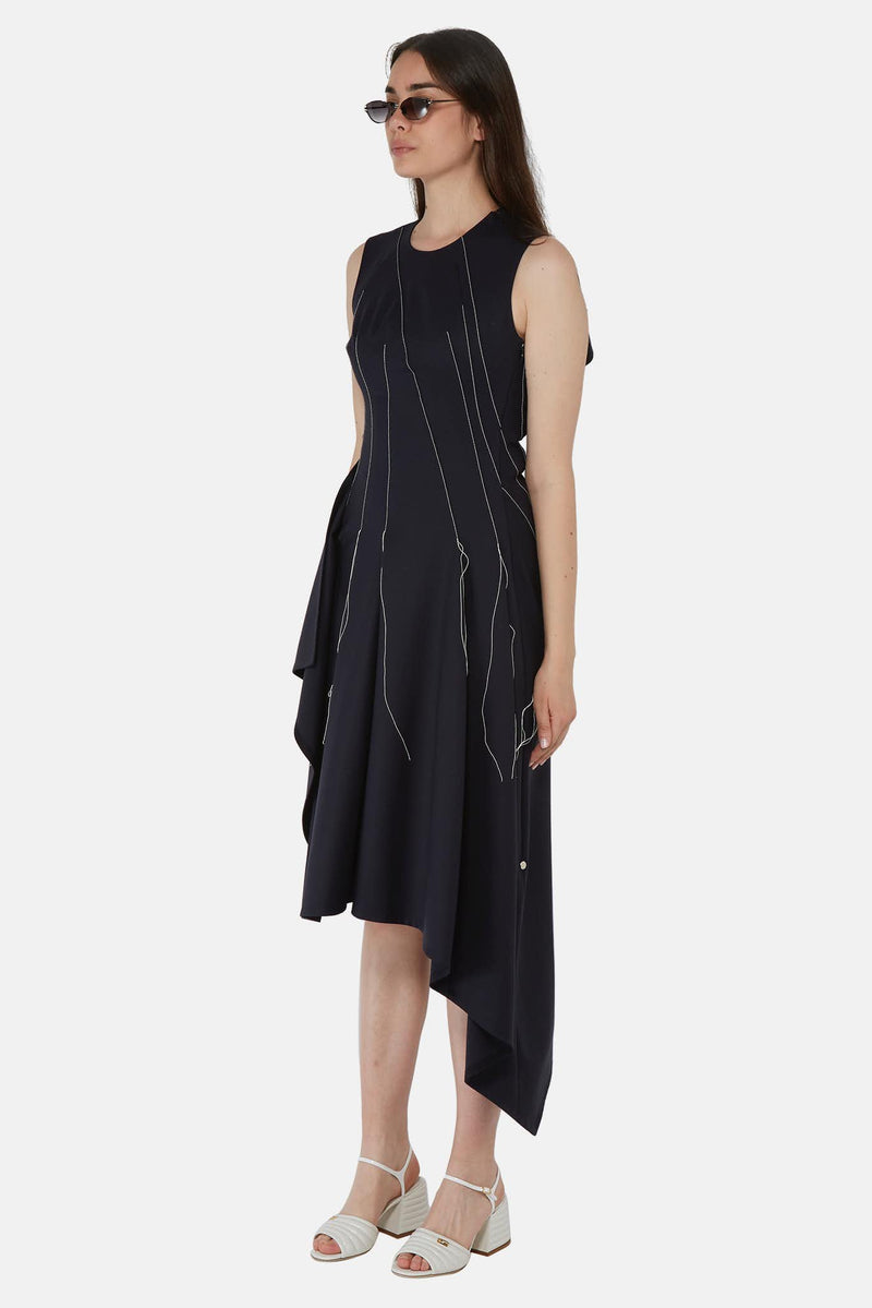 Robe asymétrique en laine noire Monse