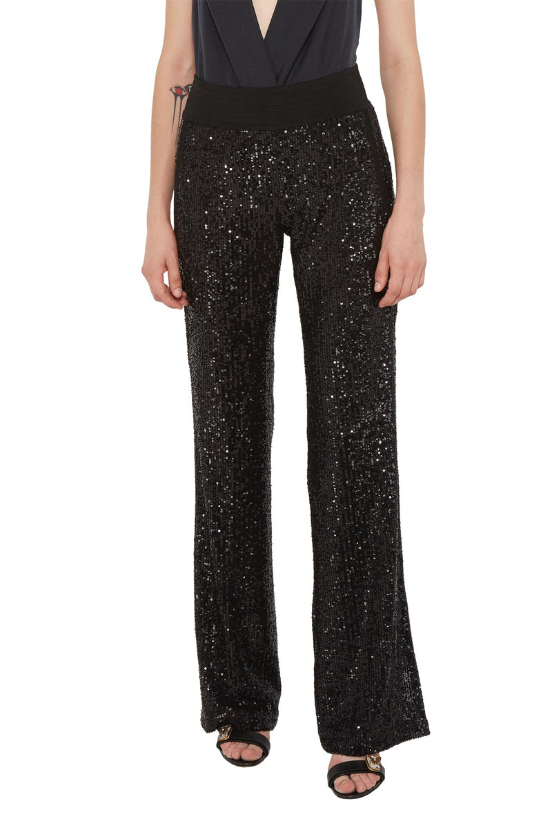 Pantalon évasé à sequins brodés Balmain