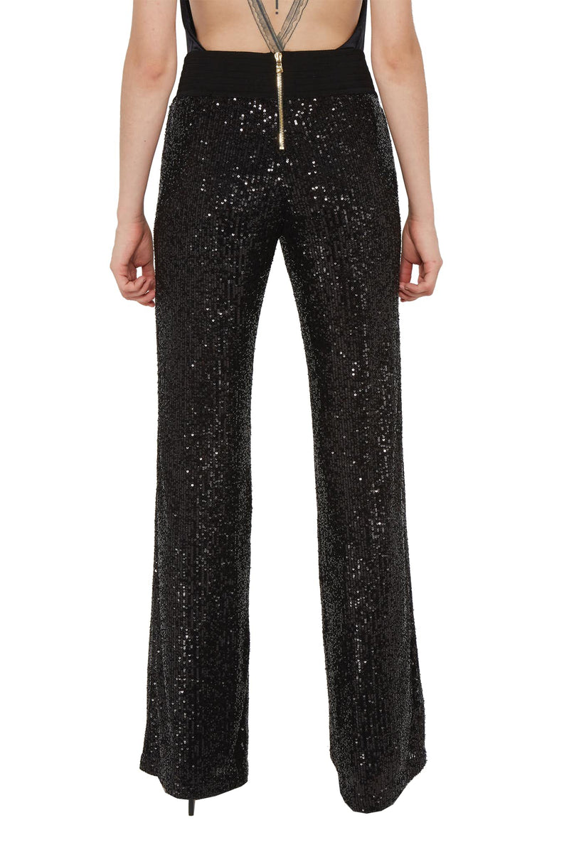 Pantalon évasé à sequins brodés Balmain