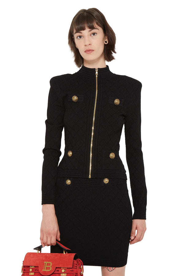 Veste zippée en maille noire Balmain