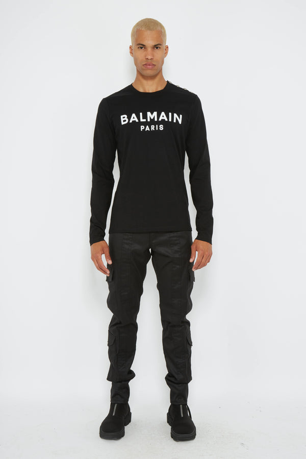 T-shirt à logo en coton noir Balmain