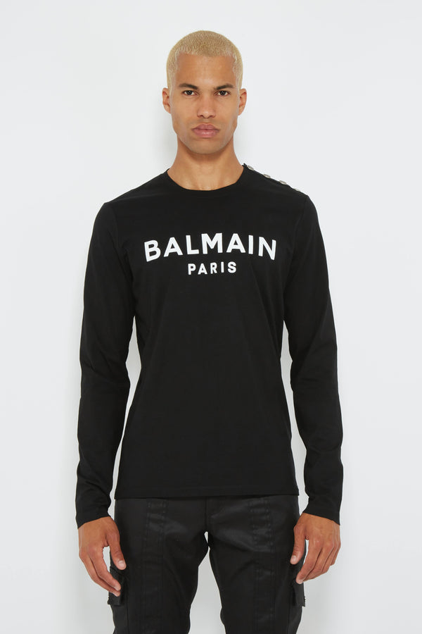 T-shirt à logo en coton noir Balmain