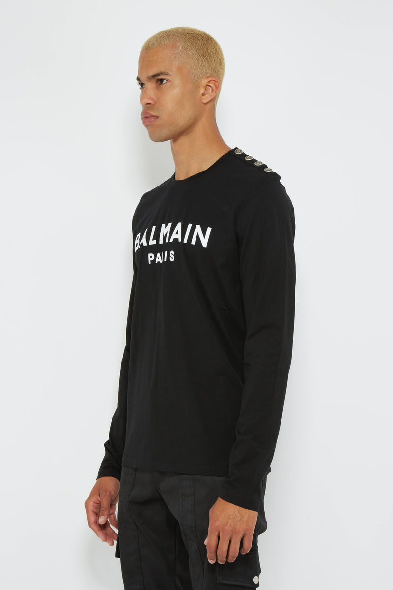 T-shirt à logo en coton noir Balmain