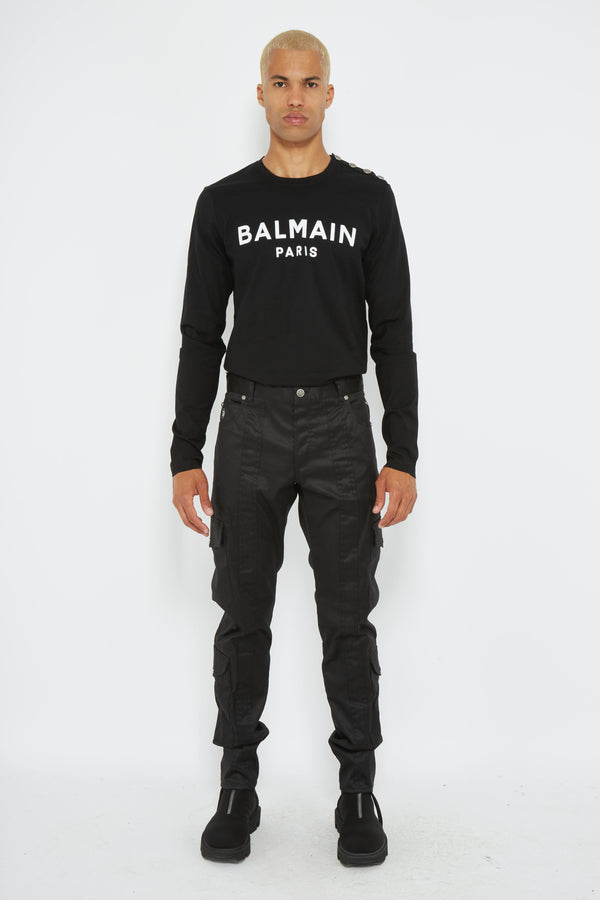 Jean satiné en coton noir Balmain