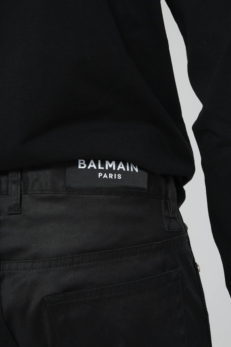 Jean satiné en coton noir Balmain