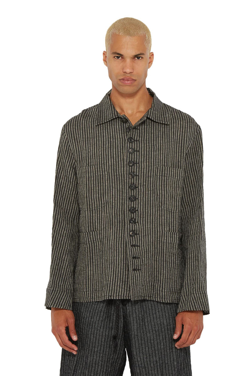 Chemise ample à rayures en lin gris John Alexander Skelton