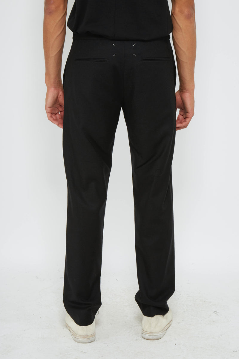 Pantalon ajusté en popeline de laine noir Maison Margiela