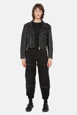 Veste crop en cuir d'agneau noir Maison Margiela