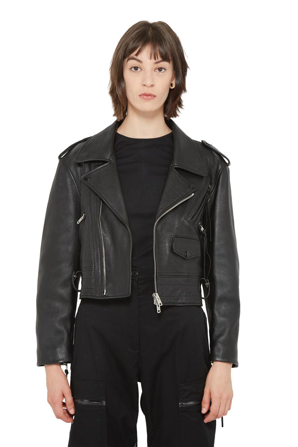 Veste crop en cuir d'agneau noir Maison Margiela