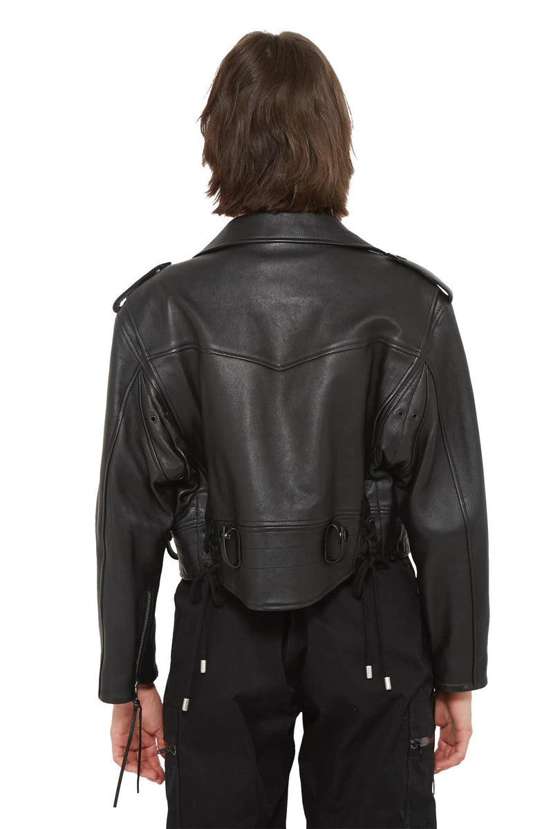 Veste crop en cuir d'agneau noir Maison Margiela