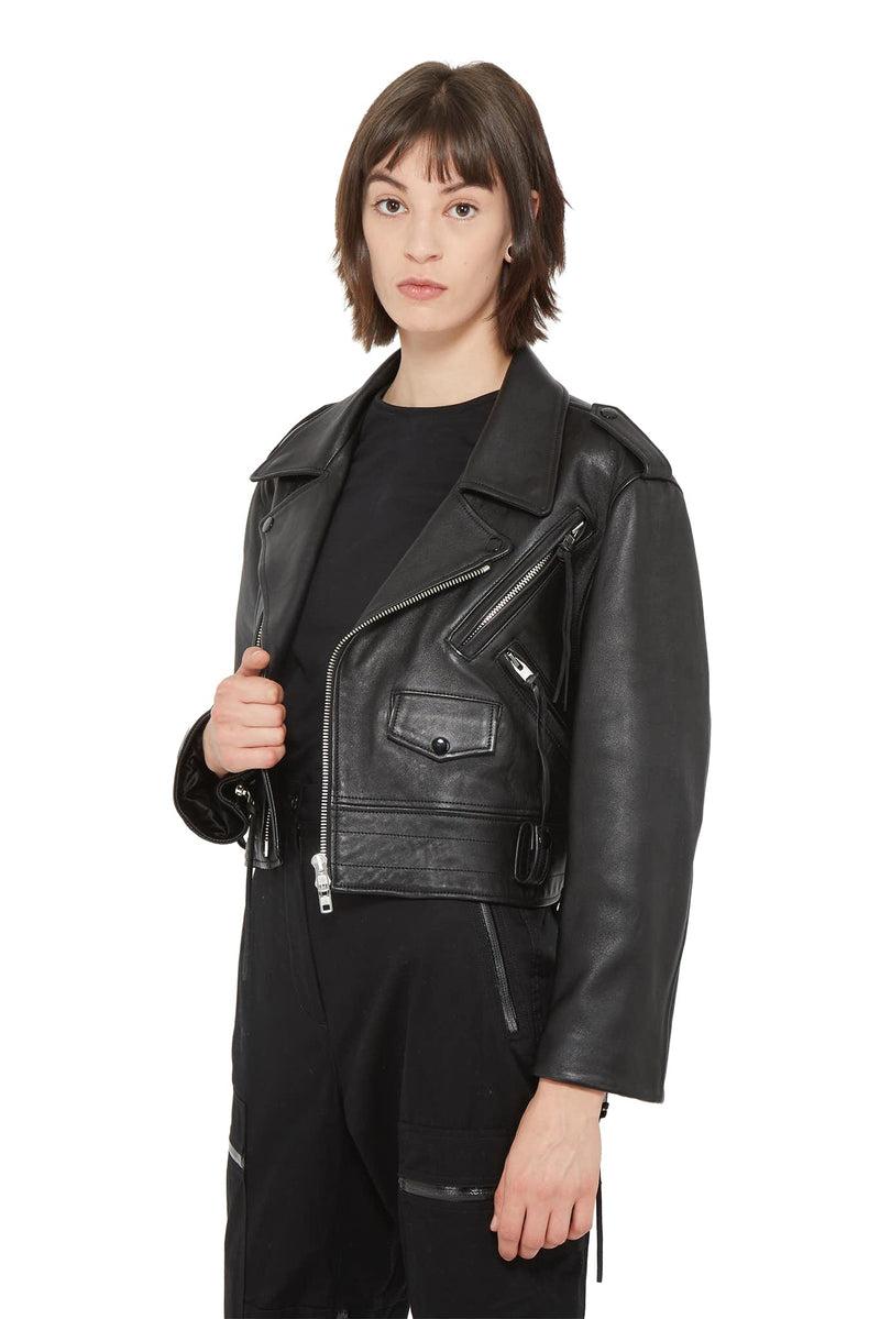 Veste crop en cuir d'agneau noir Maison Margiela