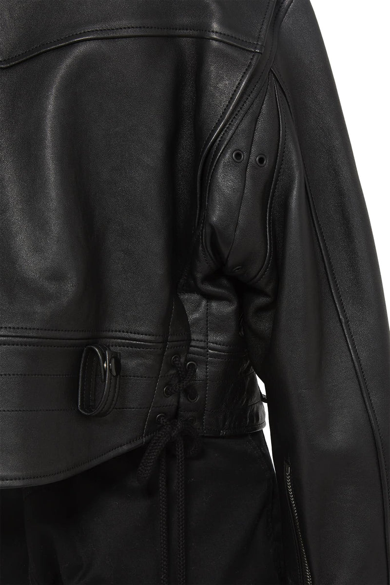 Veste crop en cuir d'agneau noir Maison Margiela