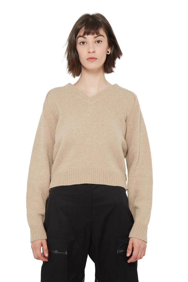 Pull à col V en maille beige Maison Margiela