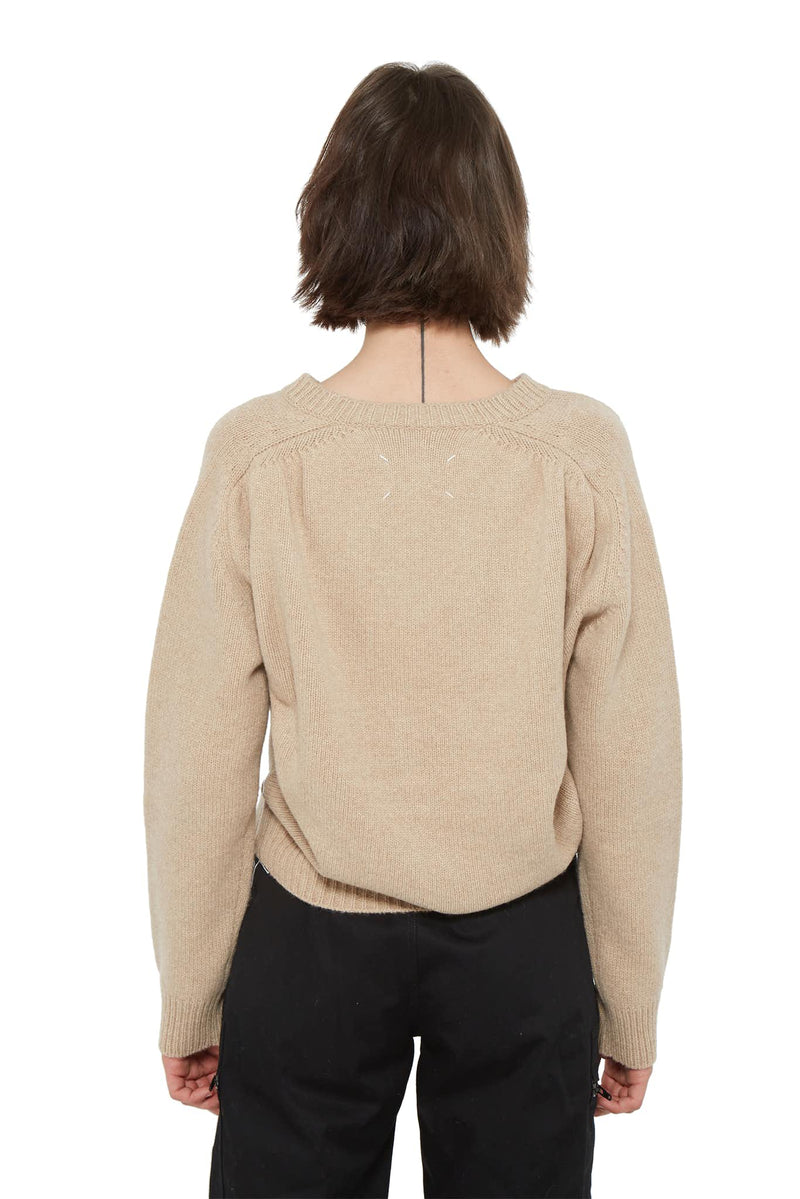 Pull à col V en maille beige Maison Margiela