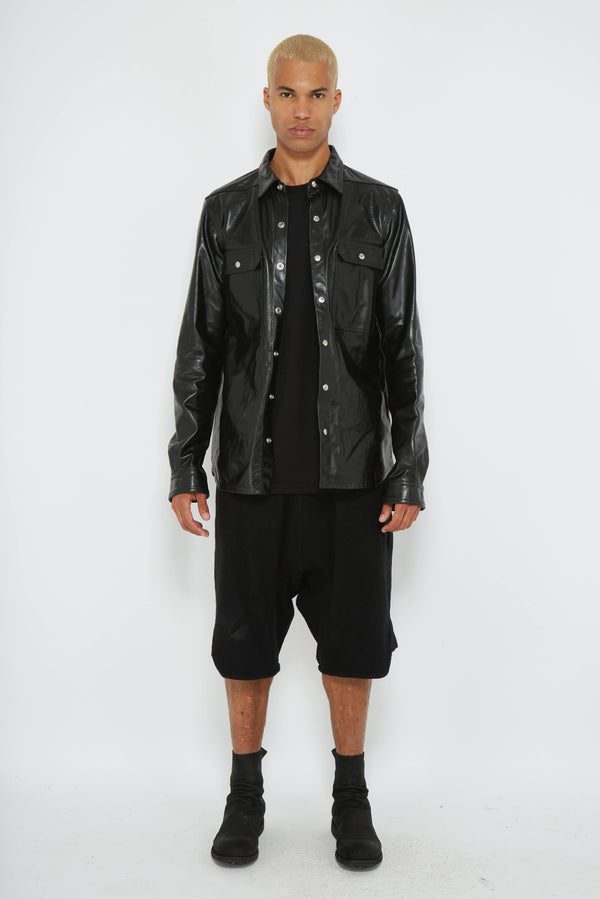 Chemise en cuir de veau brillant noir Rick Owens