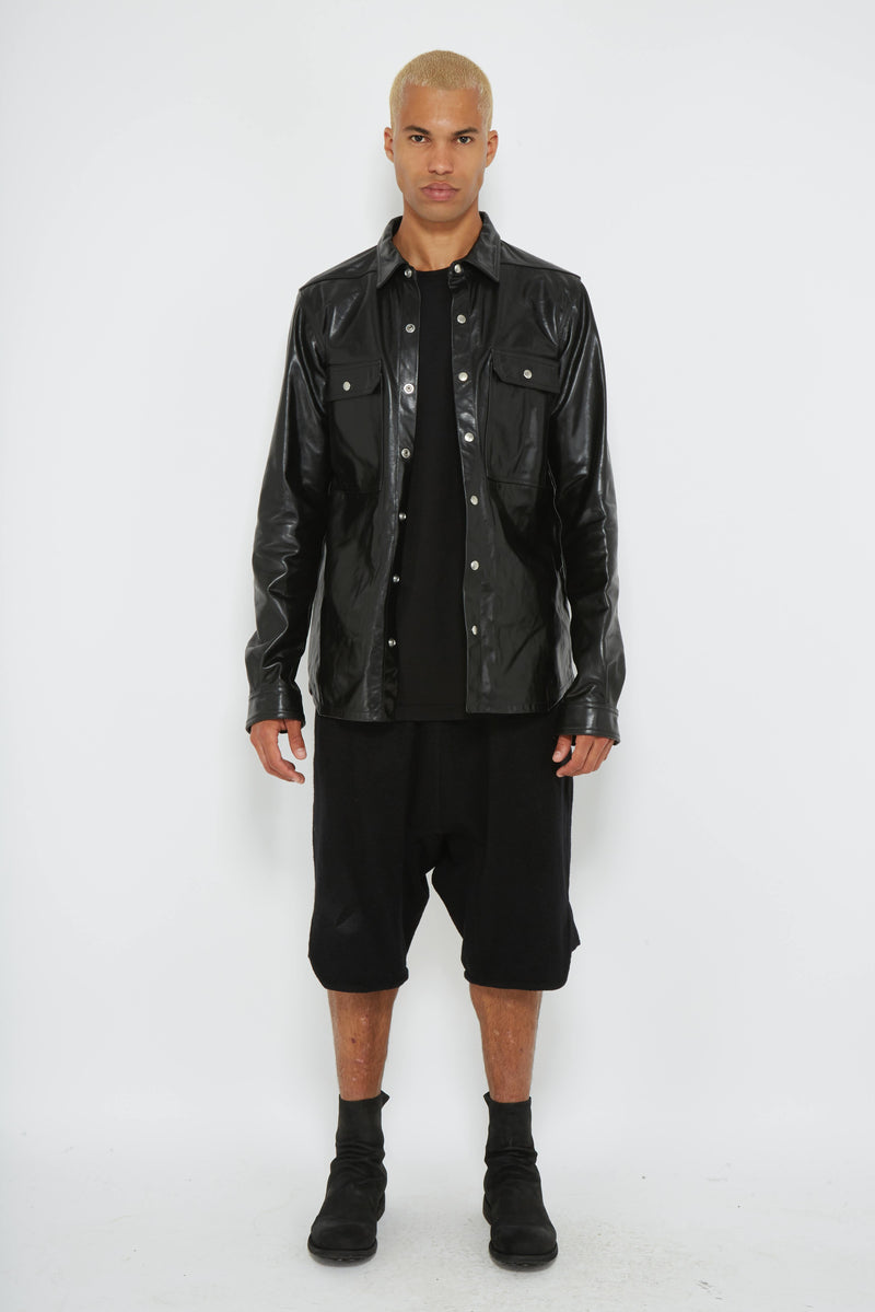 Chemise en cuir de veau brillant noir Rick Owens