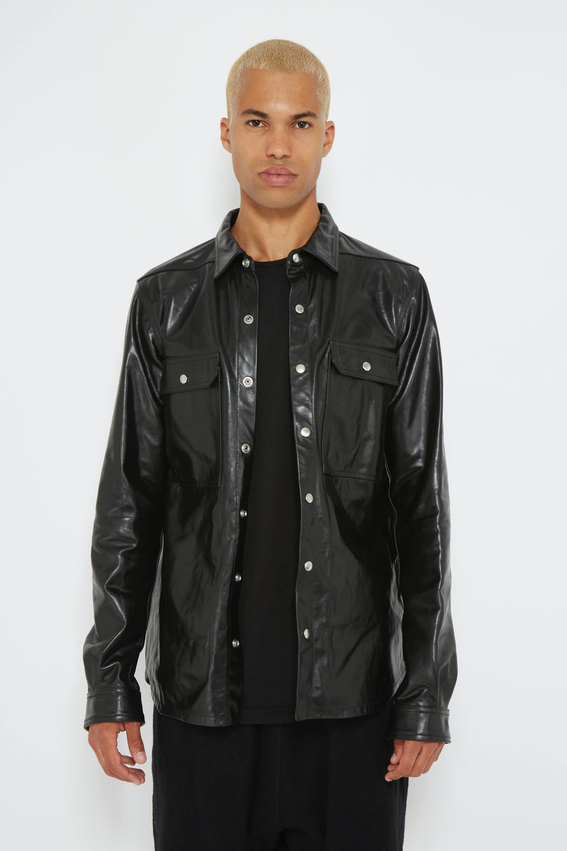 Chemise en cuir de veau brillant noir Rick Owens