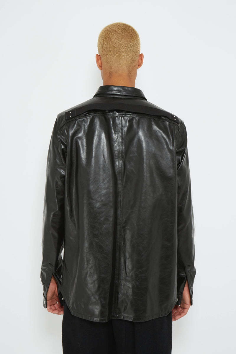 Chemise en cuir de veau brillant noir Rick Owens